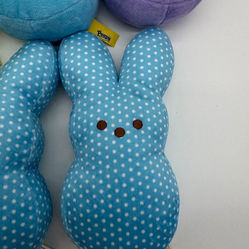 Peeps Bunny Plush Bean Bag Set Lot of 5 Yellow Blue Purple Polka Dot Easter Toy
